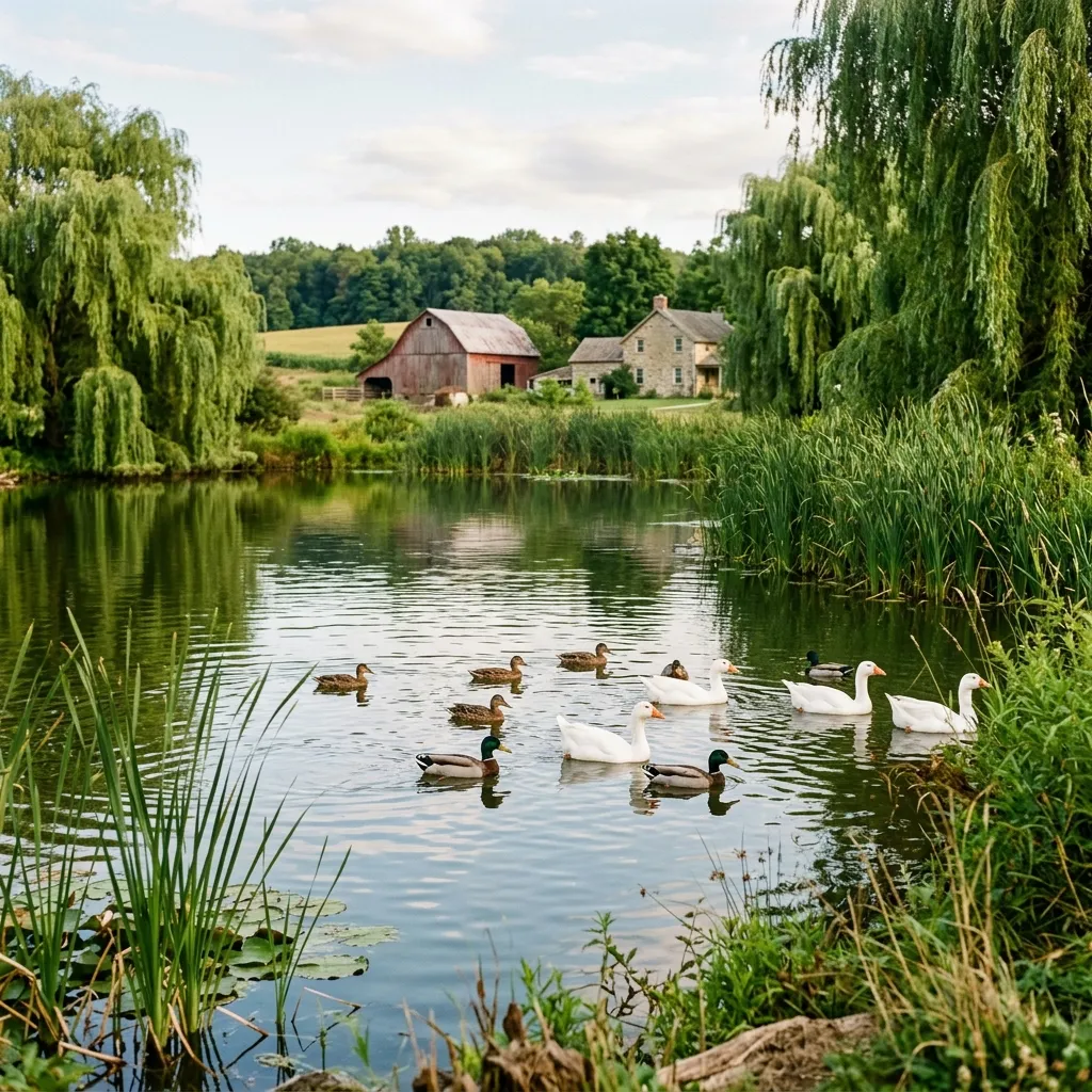 Ducks on the Farm Pond
